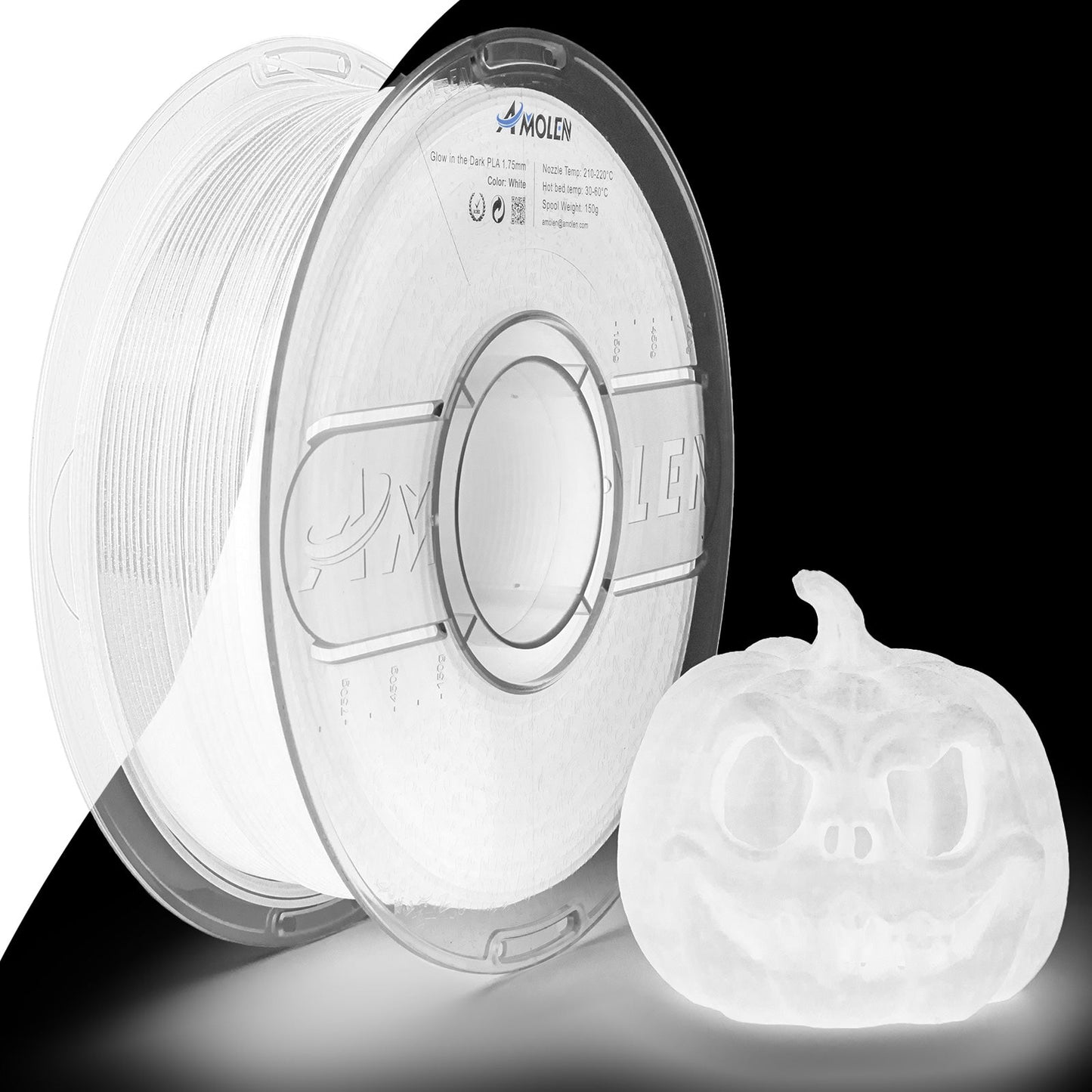 AMOLEN Glow PLA 1KG spool side view [Inferred — confirm image content]