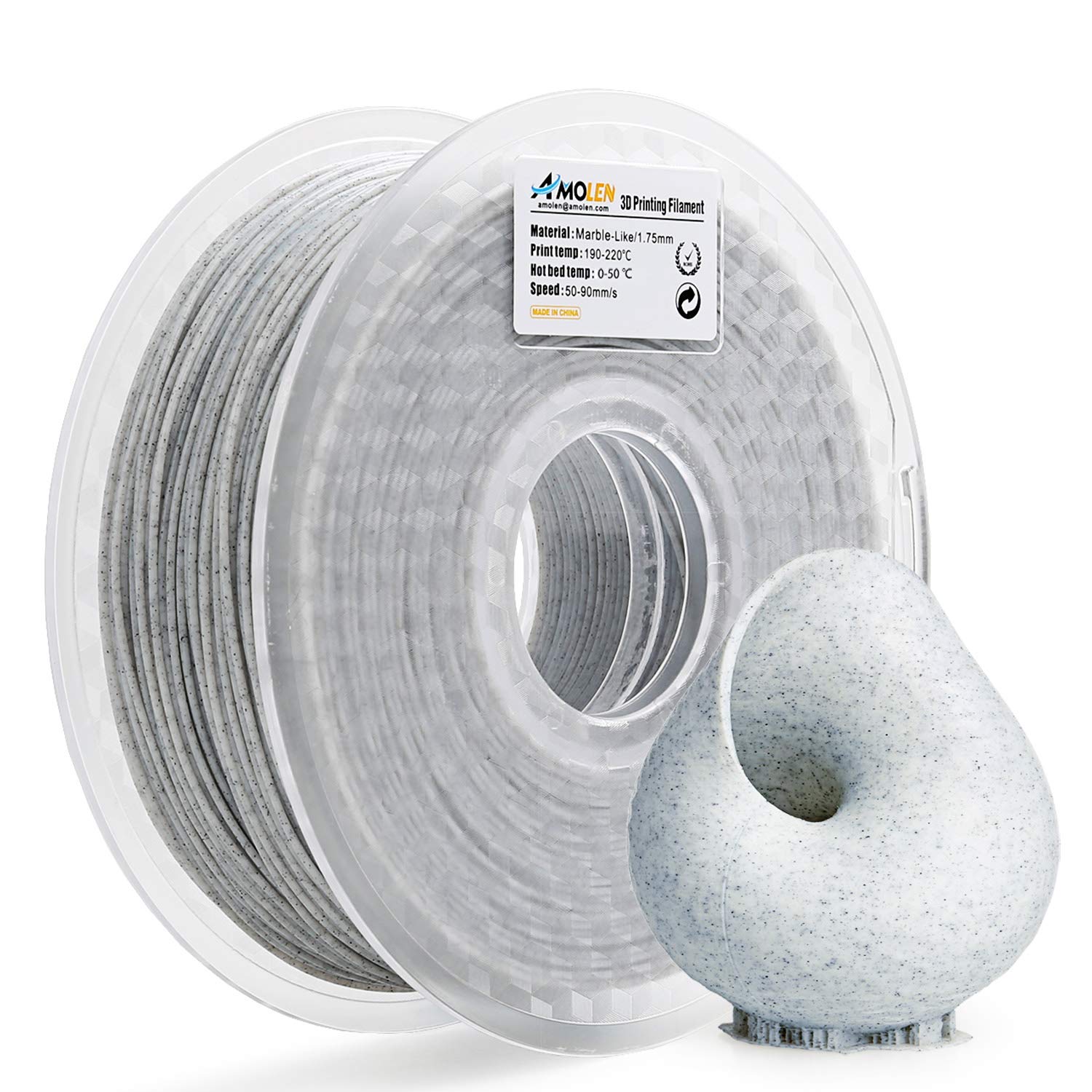 AMOLEN Marble PLA filament 1KG spool side profile view