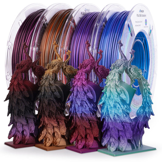 AMOLEN Silk Shiny Gradient PLA Variety Pack 4×200g — 3-configuration gradient filament bundle