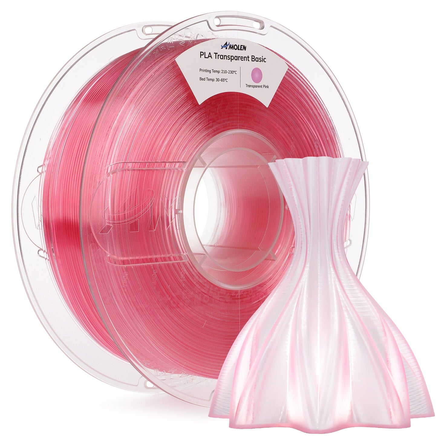 Amolen Crystal PLA 1KG spool showing jewel-like color transparency