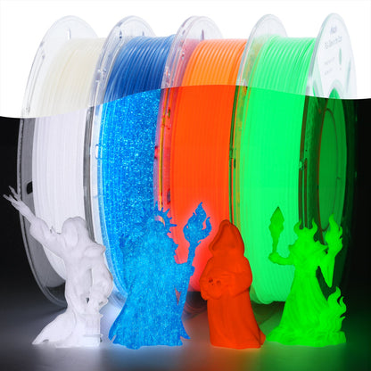 Glow PLA 200g spool — phosphorescent filament variety pack spool shot