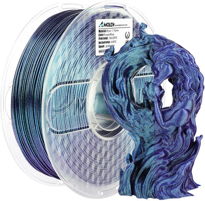 AMOLEN Galaxy PLA filament spool showing color-shift and glitter texture