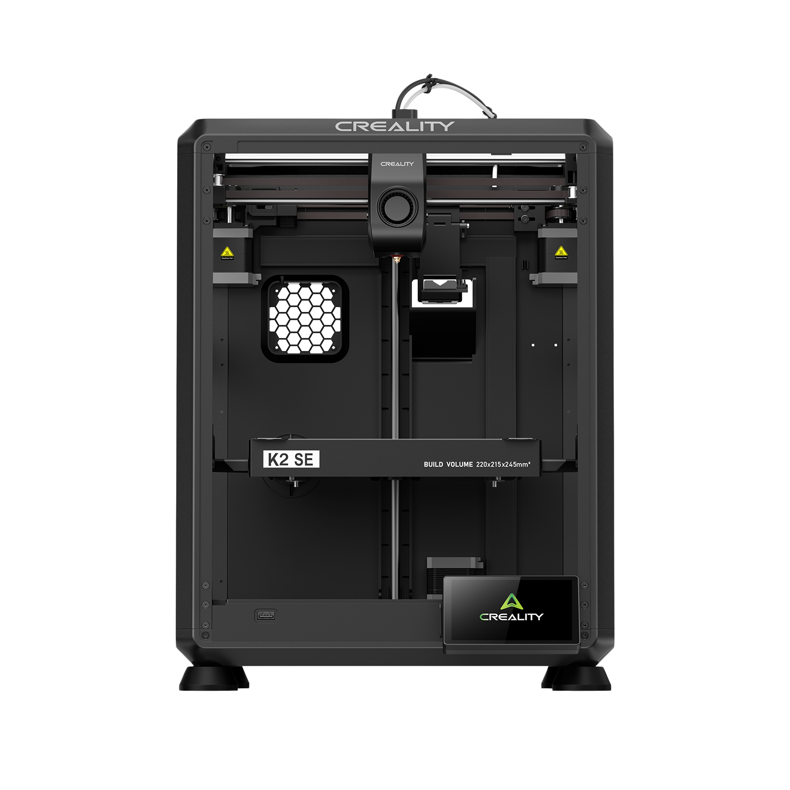 Creality K2 SE direct drive extruder with quick-swap nozzle run-out sensor and automated magnetic filament cutter