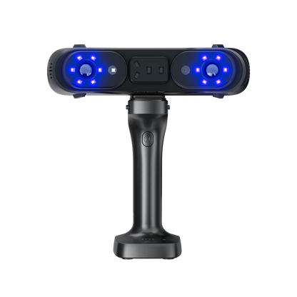 Creality Sermoon X1 scanner multi-light system detail showing blue laser array and NIR structured light for complex surface capture