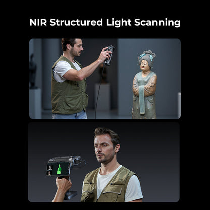 Creality RaptorX scanning large automotive or industrial component showing portable wireless advantage over wired scanners