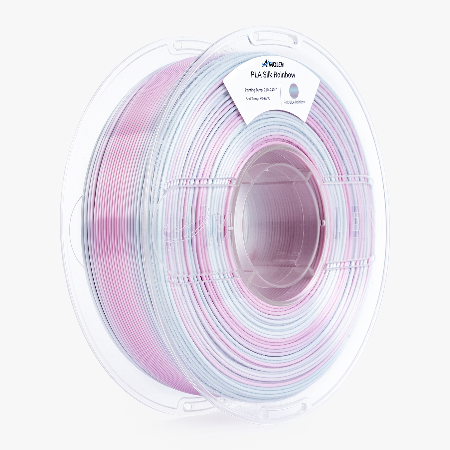 Silk Rainbow PLA filament surface detail — silk gloss layer transition showing gradient color shift