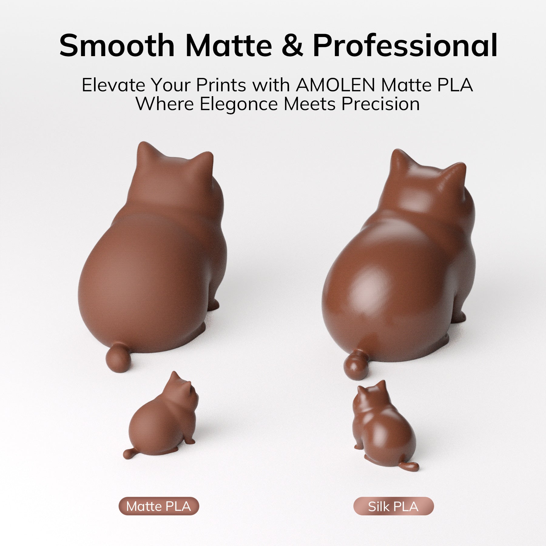 AMOLEN Matte PLA filament — smooth consistent extrusion, high-speed printing up to 600mm/s