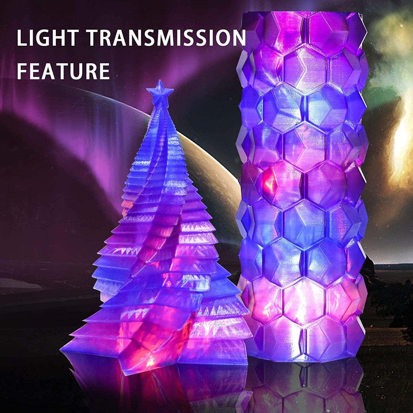 Crystal-Transparent Gradient PLA — surface detail, light-effect filament finish