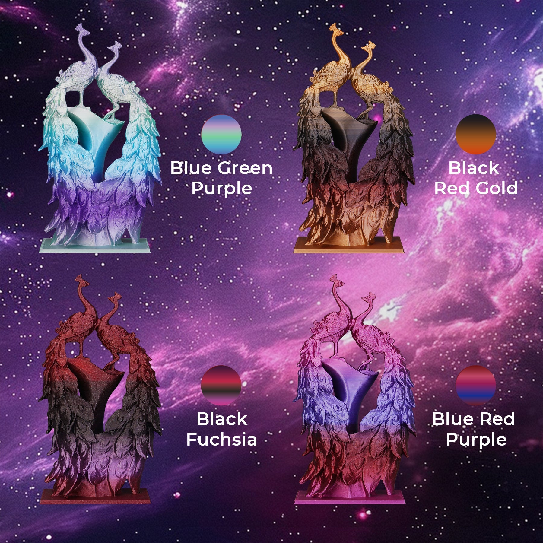 Silk Shiny Gradient PLA variety pack — surface detail, metallic gradient finish