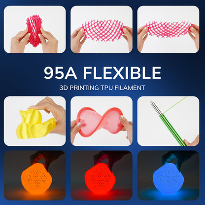 AMOLEN Glow TPU flexible filament 1.75mm printed sample showing surface detail and glow texture