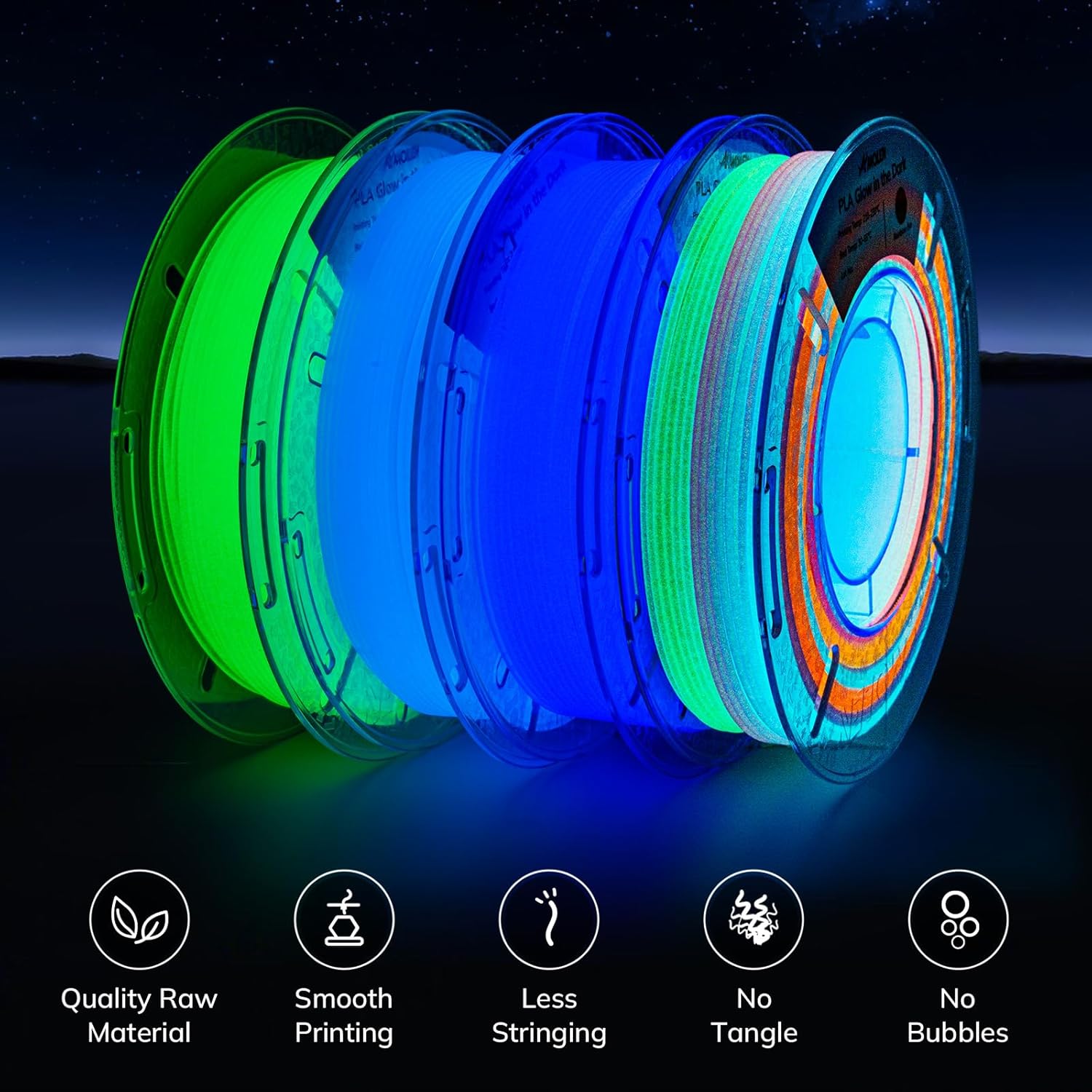 Glow PLA filament surface detail — phosphorescent texture close-up