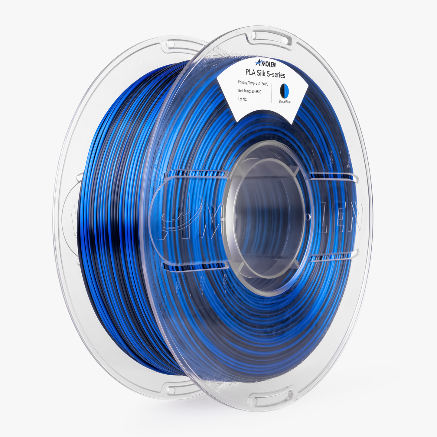 AMOLEN S-Series Silk PLA surface texture shot showing silk metallic sheen and spiral color layer detail