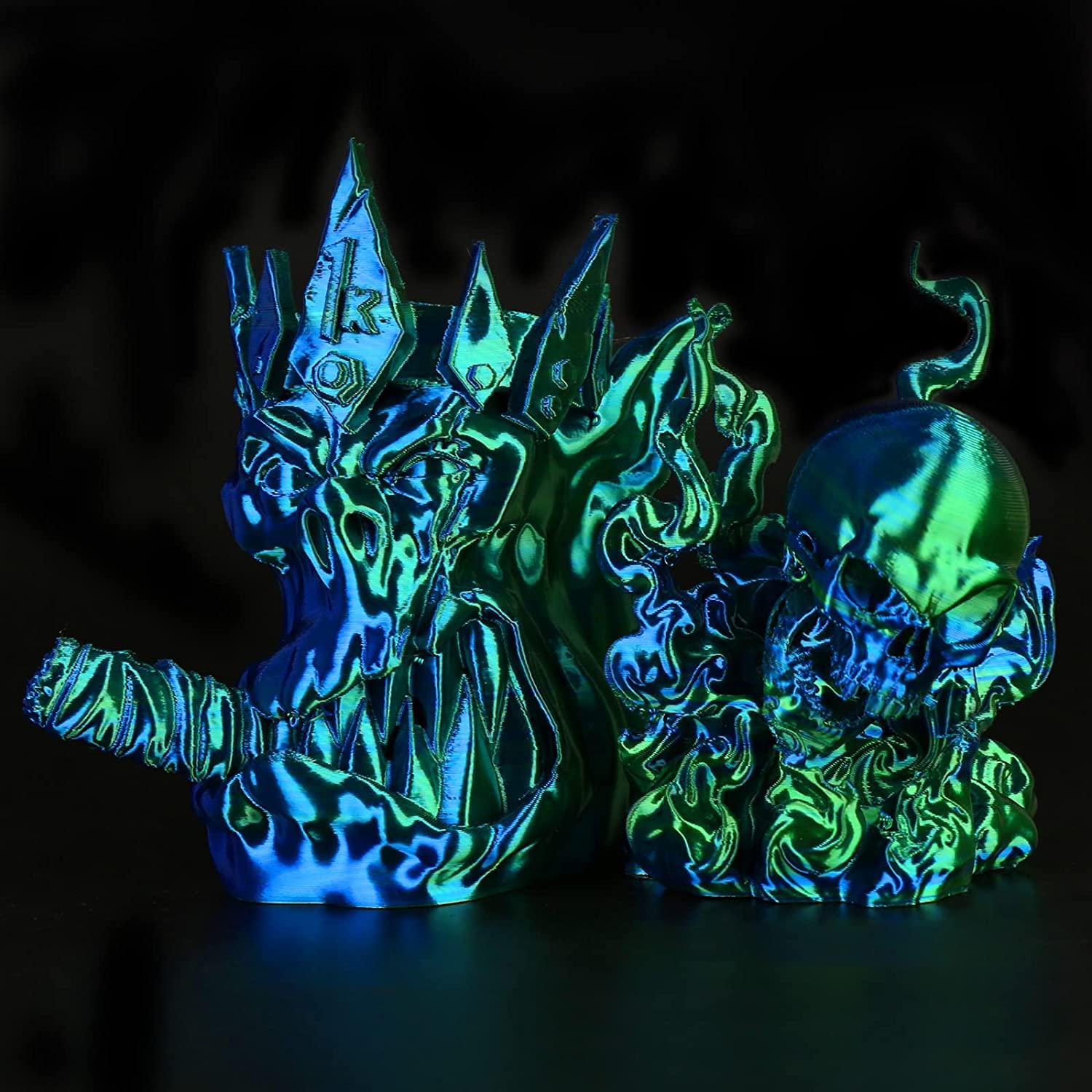 Blue Green dual color silk PLA — two-tone strand surface detail, 2-in-1 filament