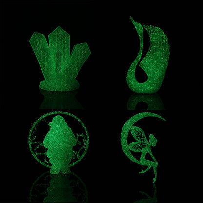 Glow PLA 200g spool detail — phosphorescent filament, print sample view