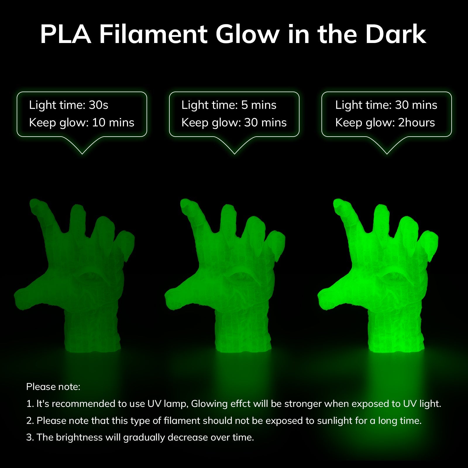 Glow PLA 1KG print comparison or glow output, position 29 [Inferred — confirm image content]