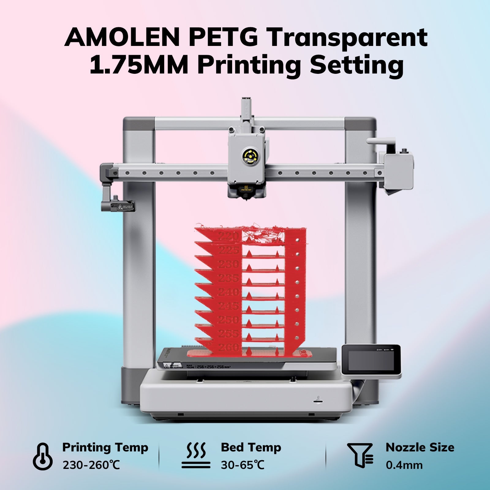AMOLEN PETG Basic print sample — functional part showing PETG toughness and layer adhesion