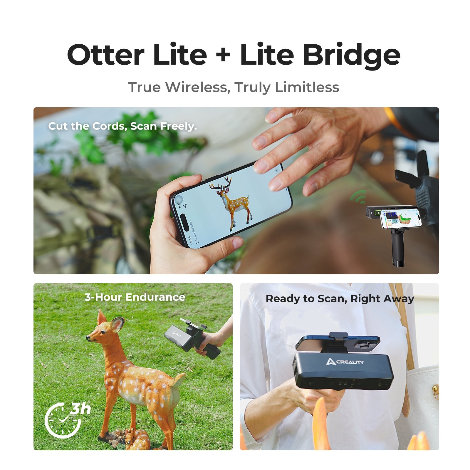 Creality CR-Scan Otter Lite scanning jewelry or small precision part showing fine detail capture at 0.05mm accuracy