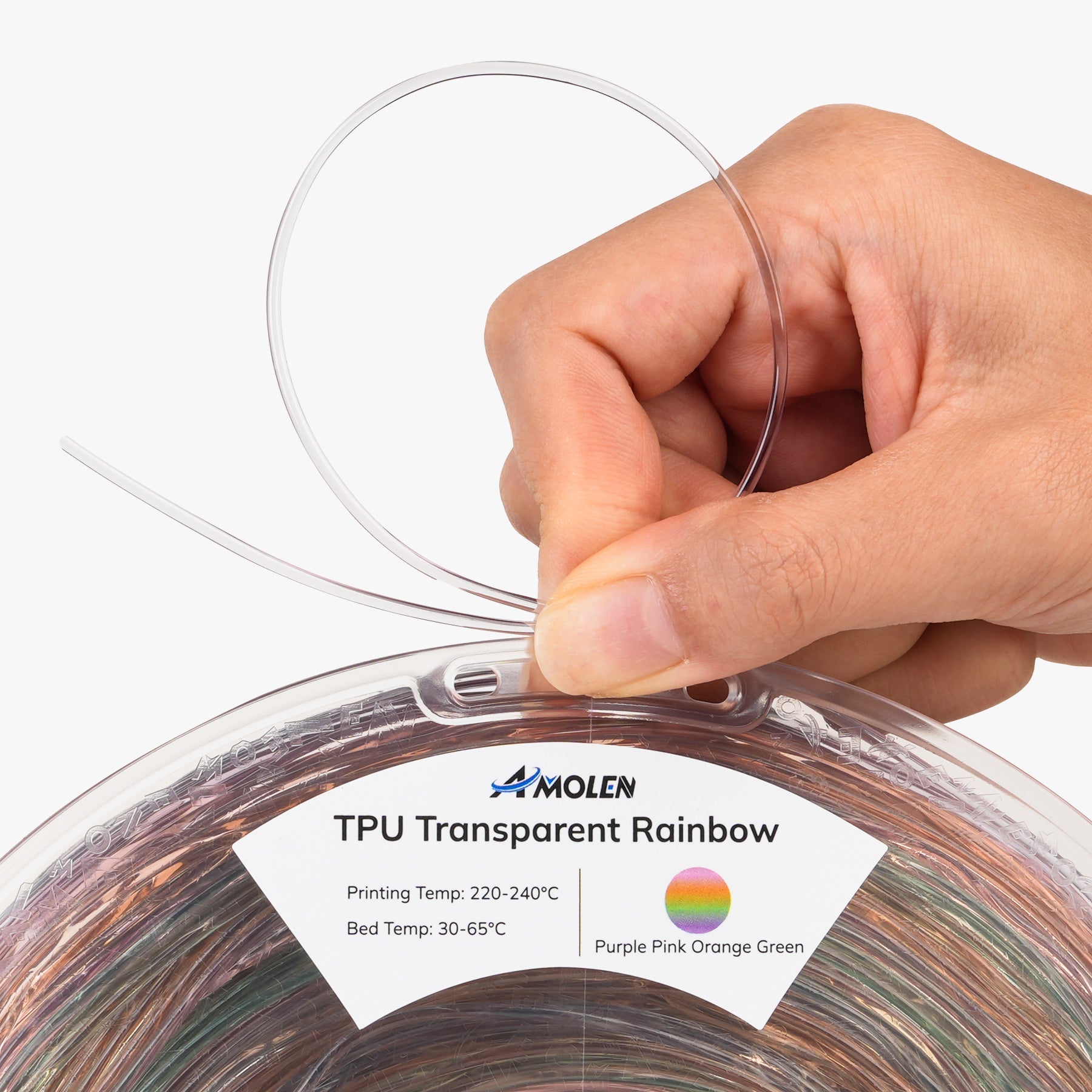AMOLEN TPU Rainbow colorway display — multiple rainbow spool configurations