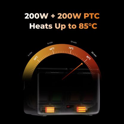 Creality SpacePi X4 interior spool holder and heating element layout showing dual-chamber 200W plus 200W configuration