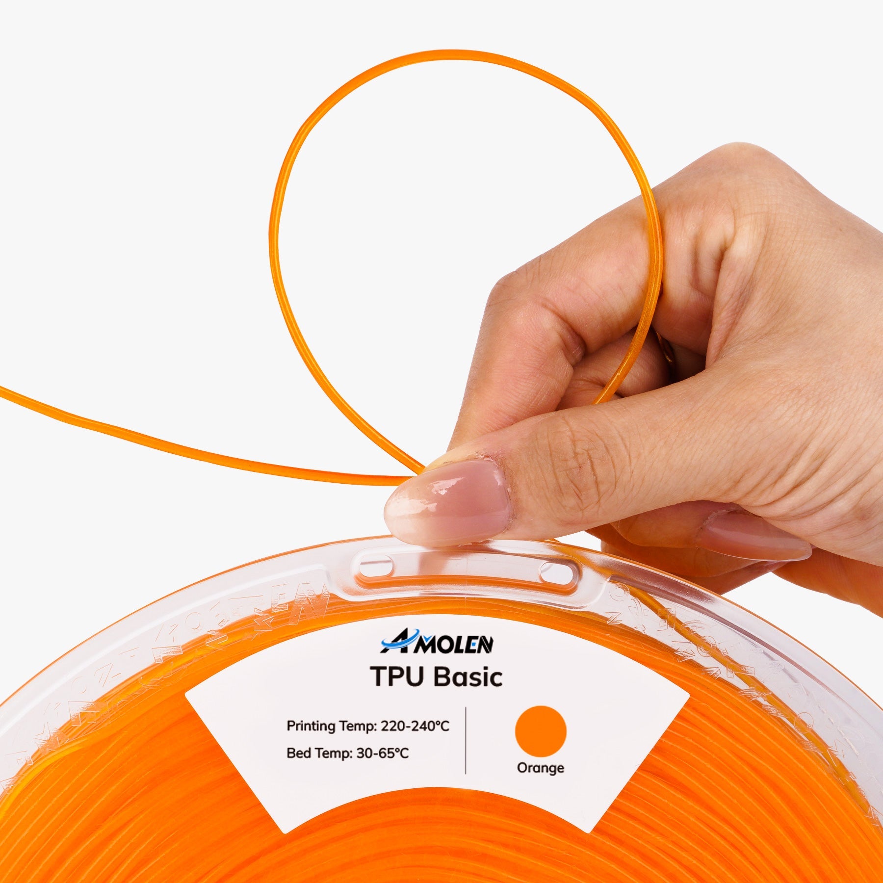 AMOLEN TPU Basic flexible filament — 3D printed sample showing material flex and elastic recovery
