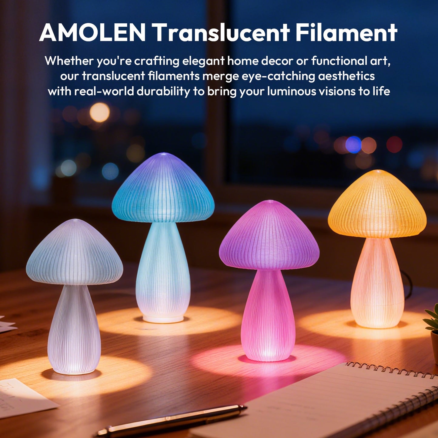 Crystal-Transparent Gradient PLA variety pack — product detail shot, light-effect filament