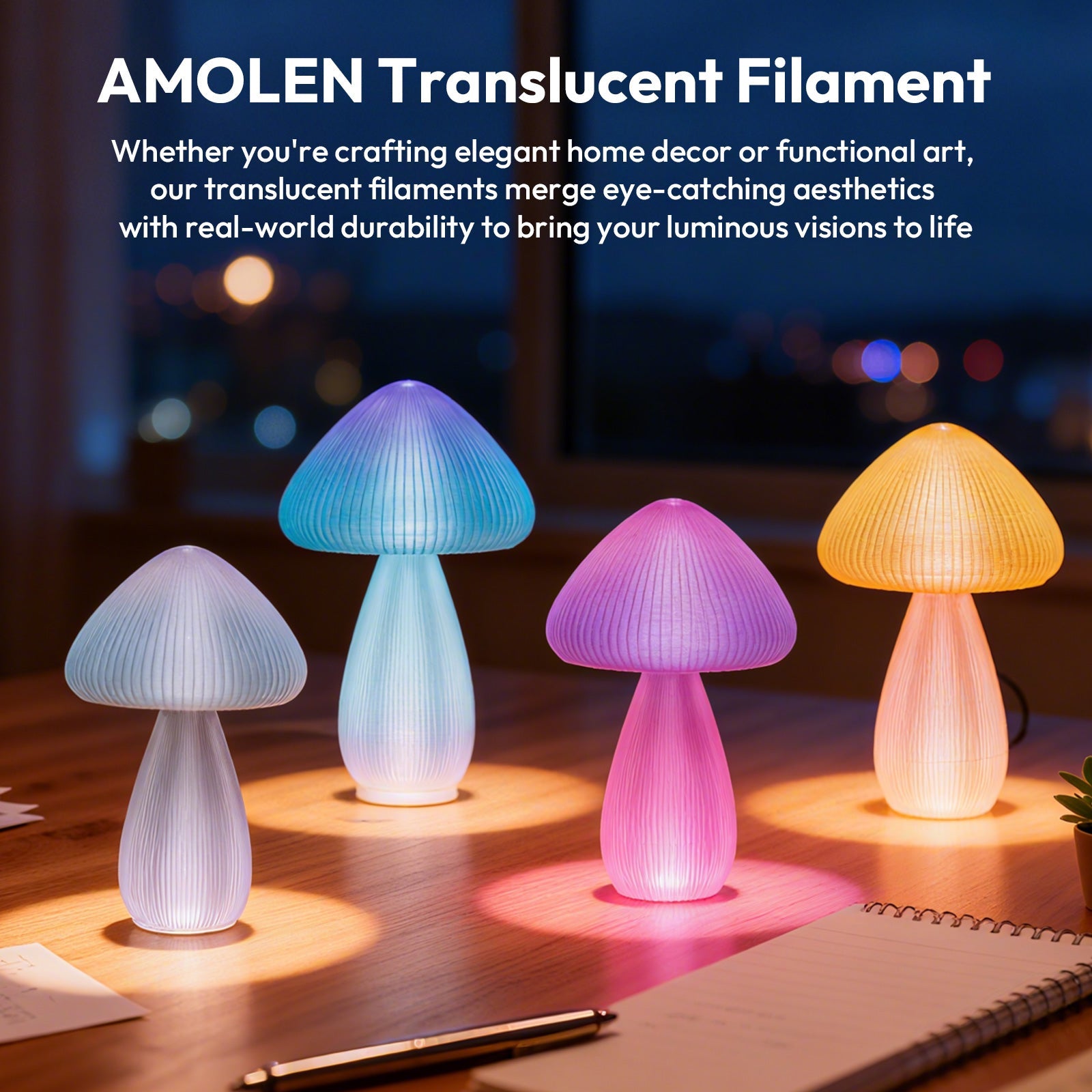 Crystal-Transparent Gradient PLA variety pack — product detail shot, light-effect filament