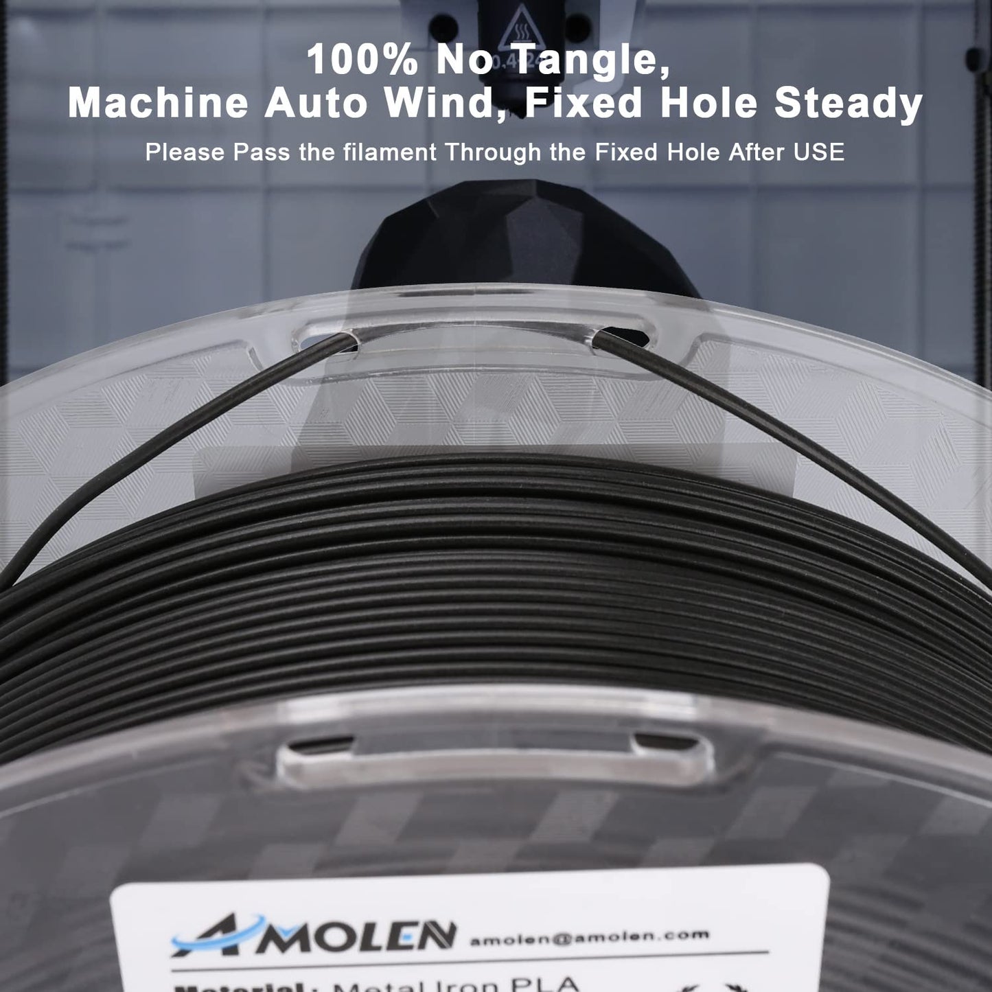 AMOLEN Metal Iron PLA print sample — sanded surface revealing metallic luster on finished part