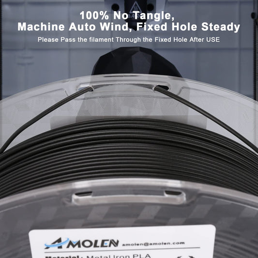 AMOLEN Metal Iron PLA print sample — sanded surface revealing metallic luster on finished part