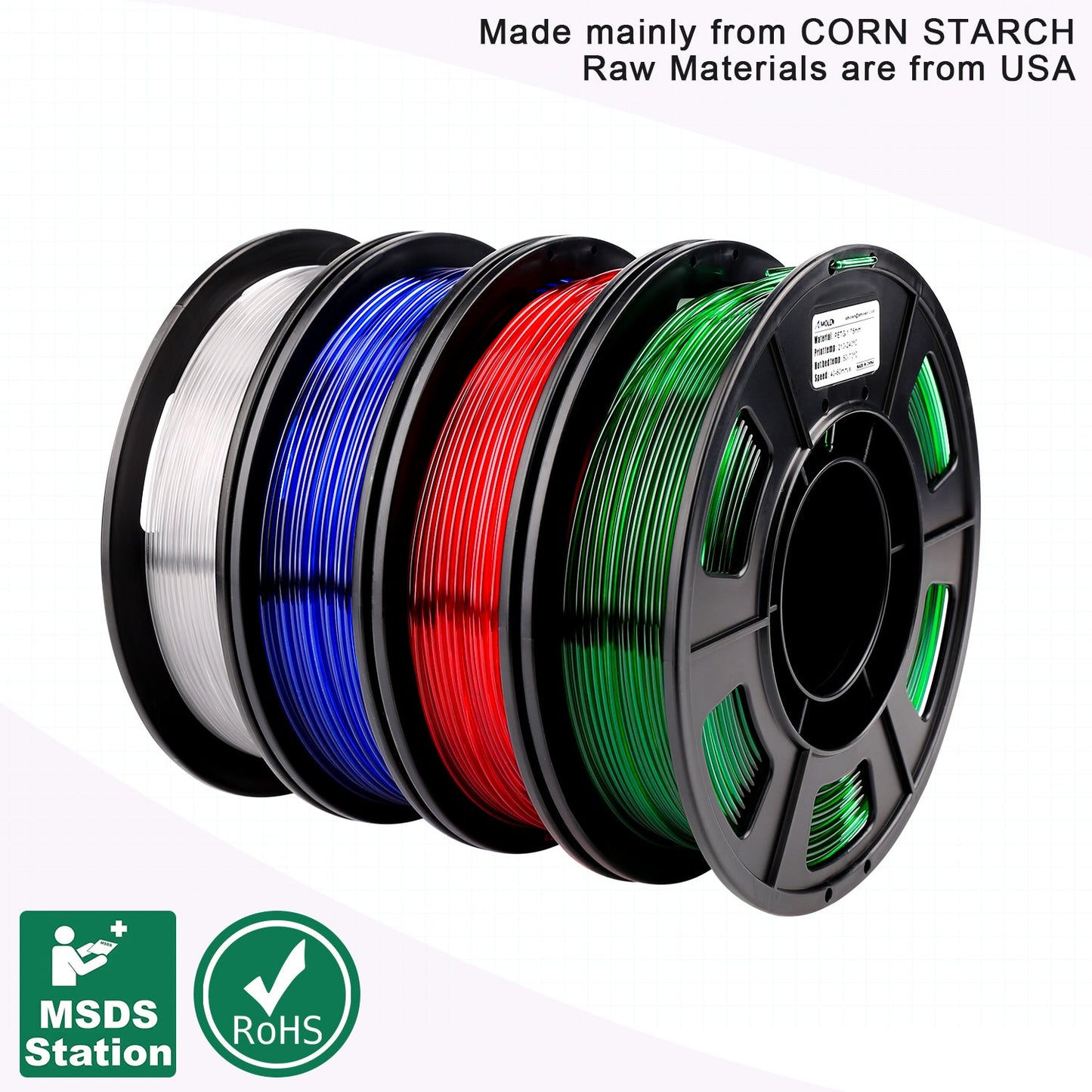 AMOLEN PETG Transparent filament — vacuum-sealed spool packaging with desiccant for moisture protection