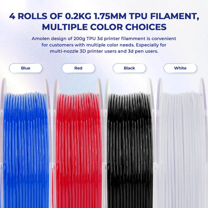 Amolen Flexible TPU Variety Pack — all four color spools arranged side by side