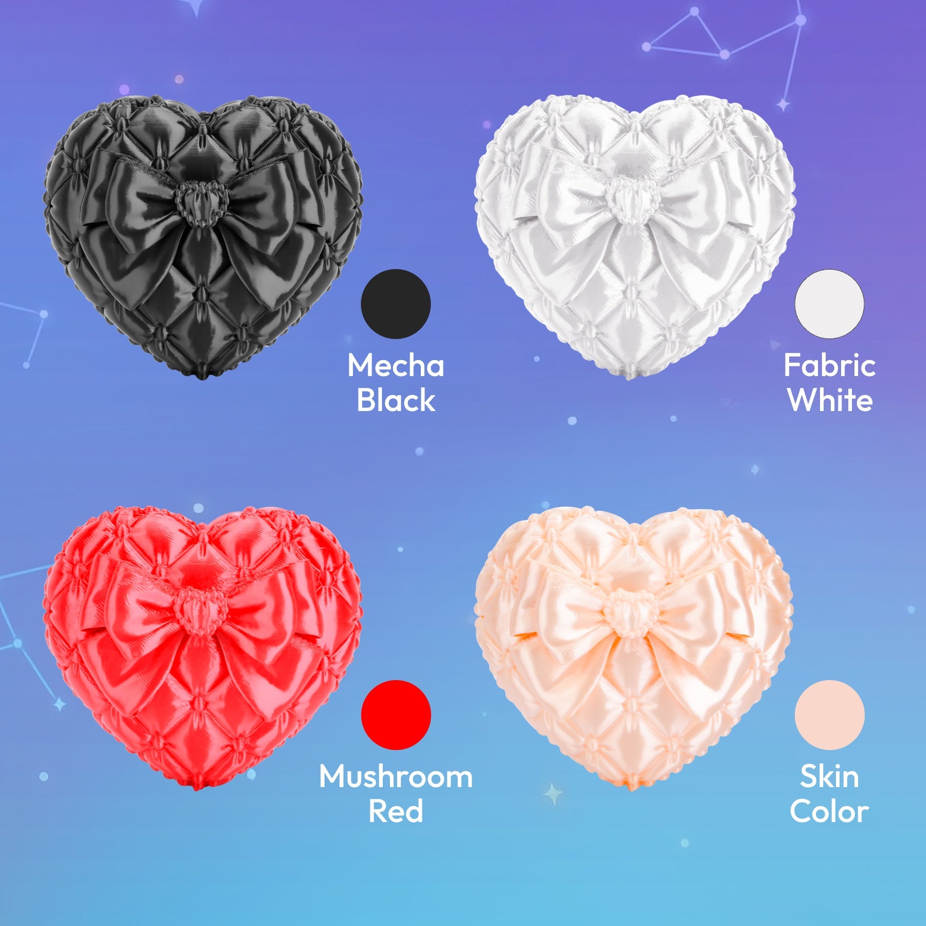 Silk PLA variety pack spec infographic — print settings and material properties