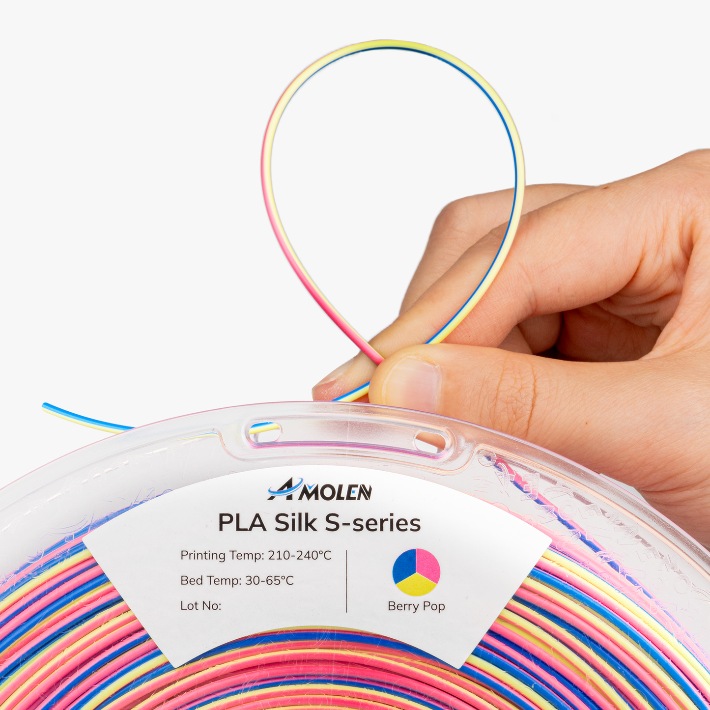 AMOLEN S-Series Silk PLA lifestyle packaging image showing spool in use-case or display context