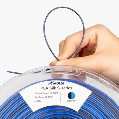 AMOLEN S-Series Silk PLA lifestyle image showing printed display piece with visible spiral color gradient
