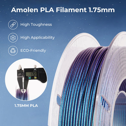 AMOLEN Galaxy Sparkle PLA Variety Pack vacuum-sealed 200g spool packaging with desiccant