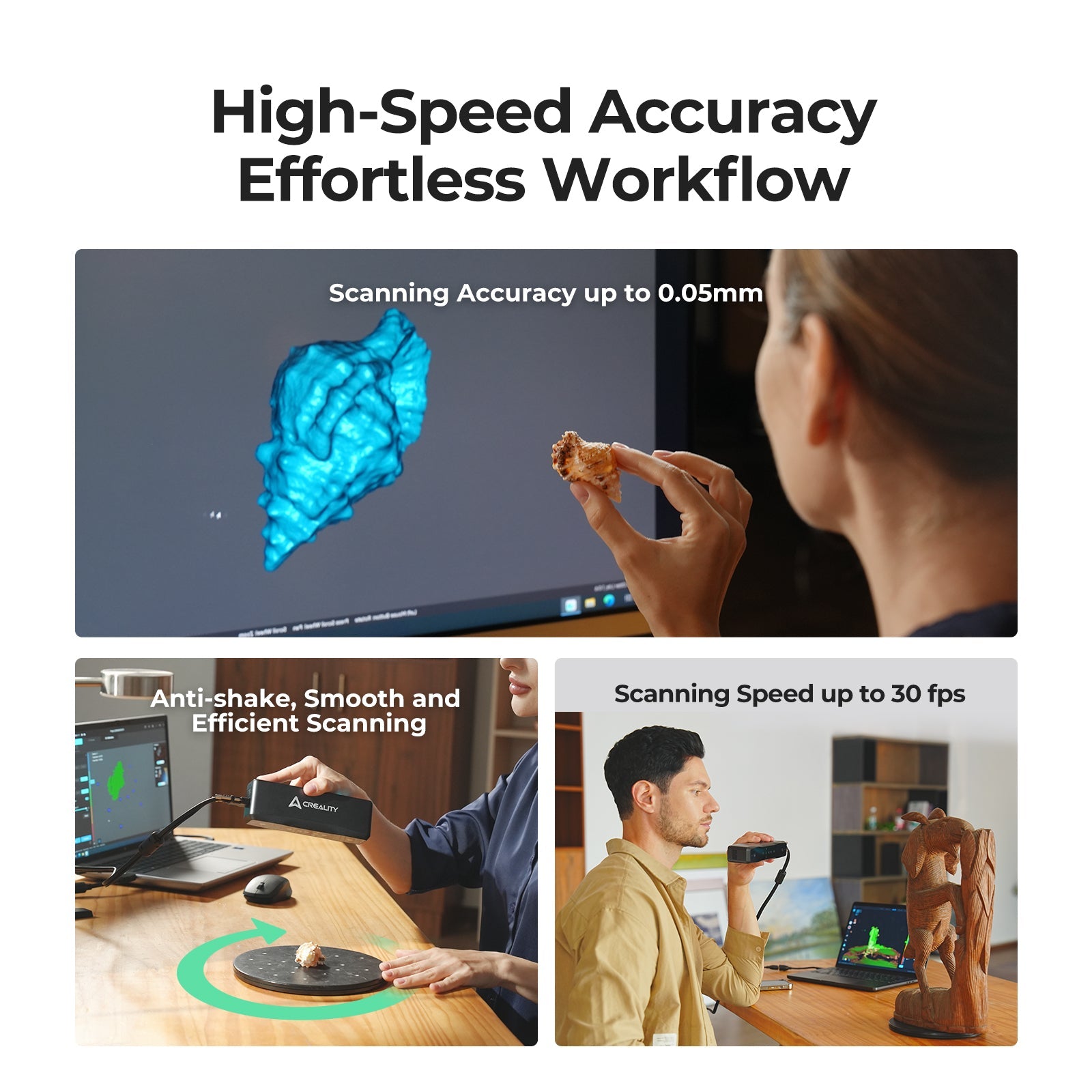 Creality CR-Scan Otter Lite output mesh in CAD or 3D printing software showing clean export-ready scan model