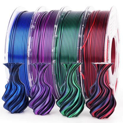 AMOLEN Silk Dual Color PLA Variety Pack 4×200g — 5-configuration filament bundle