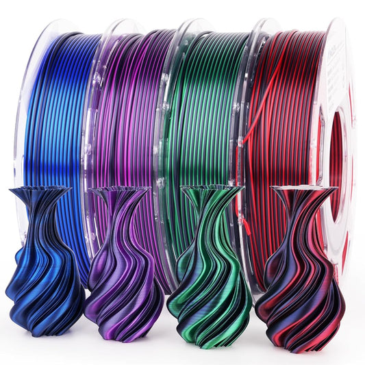 AMOLEN Silk Dual Color PLA Variety Pack 4×200g — 5-configuration filament bundle