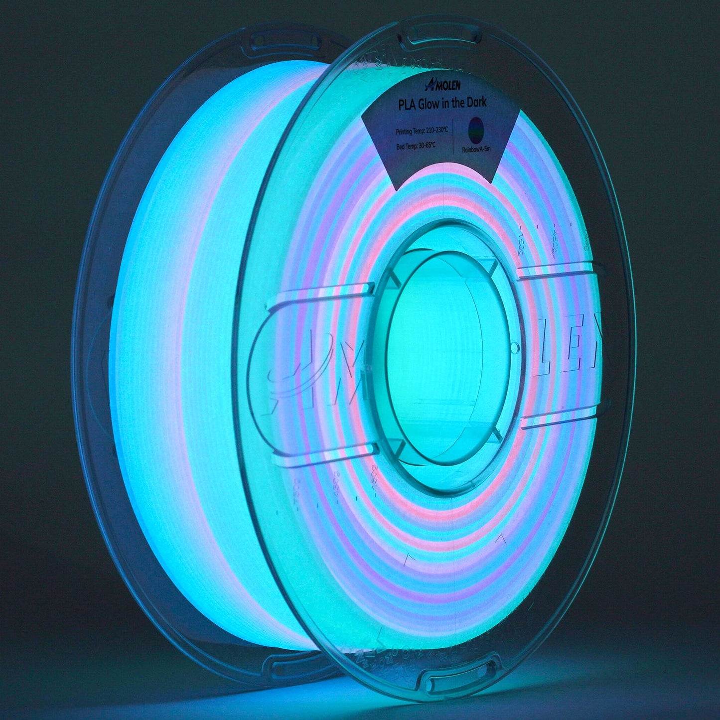 AMOLEN Glow PLA Rainbow 10m colorway A spool shot [Inferred — confirm image content]