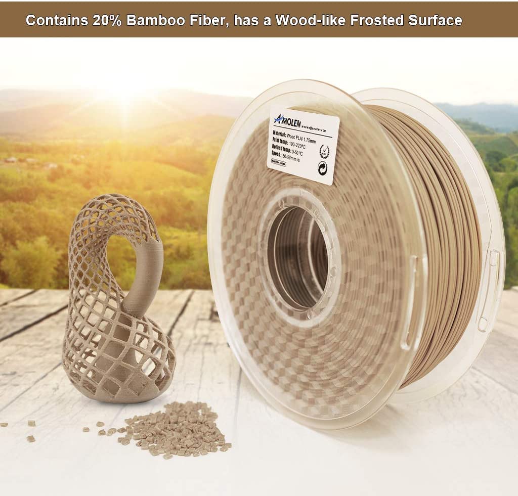 AMOLEN Wood Fill PLA filament 1.75mm demonstrating post-processing compatibility for sanding and staining