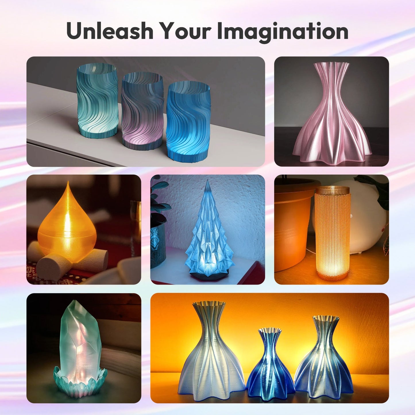 Crystal-Transparent Gradient PLA — color comparison, crystal vs transparent filament types