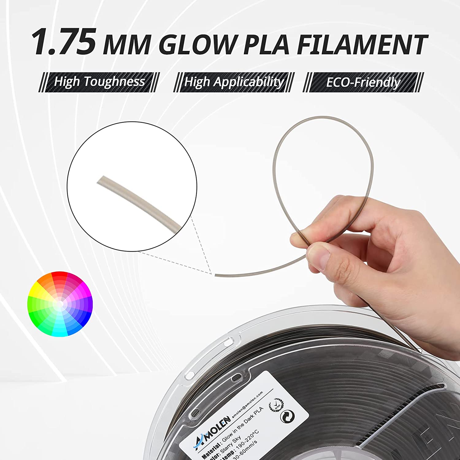 Glow PLA 200g spools — UV charge demonstration, variety pack glow output