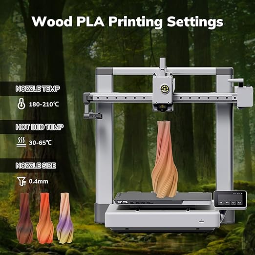 AMOLEN Wood PLA 1.75mm filament — natural wood texture and color tones on printed part