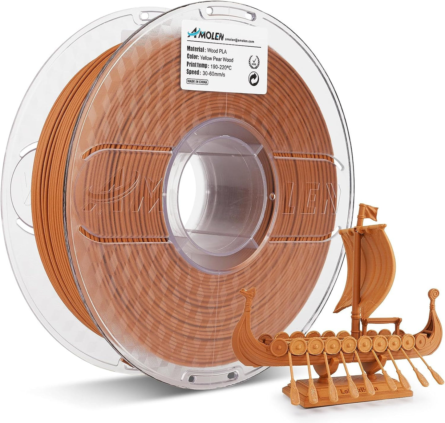 AMOLEN Wood PLA filament 1.75mm high-speed printing support and technical specification reference chart