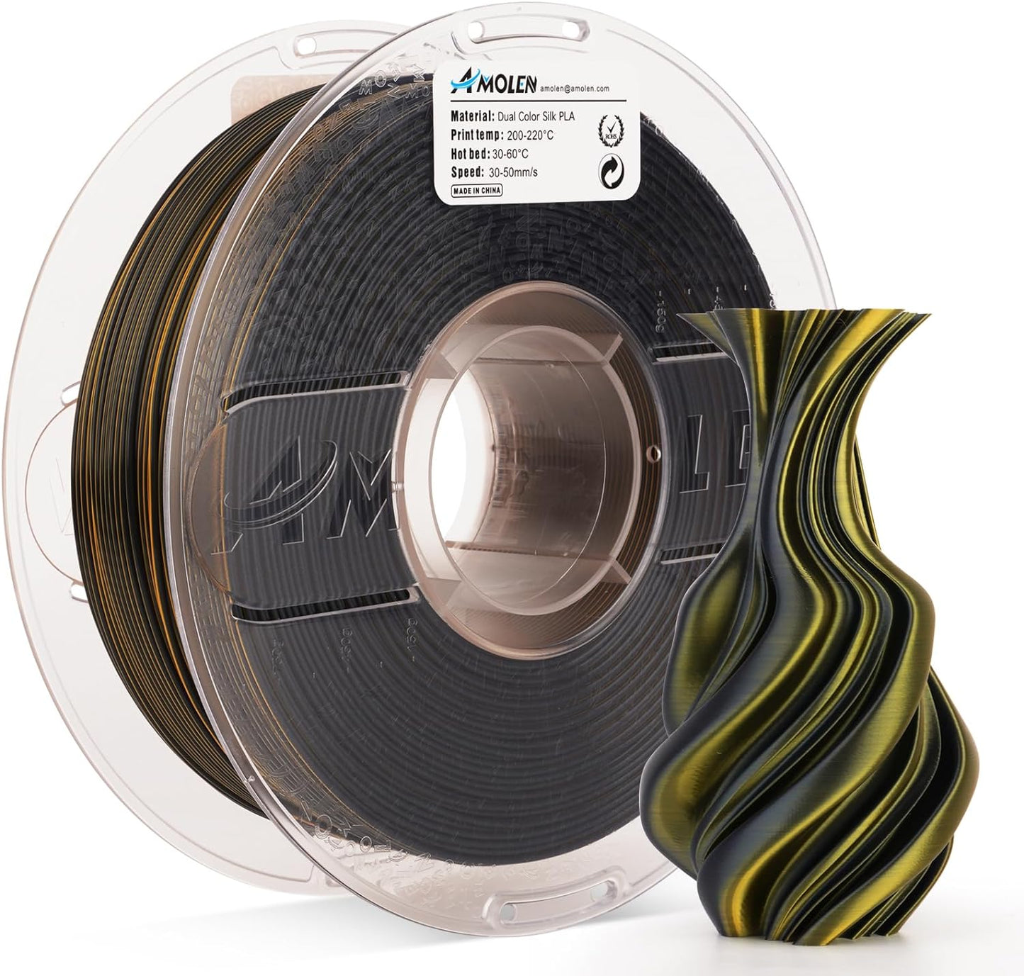 AMOLEN Dual Color Silk PLA Amazon listing — color options and sheen [Inferred — confirm image content]