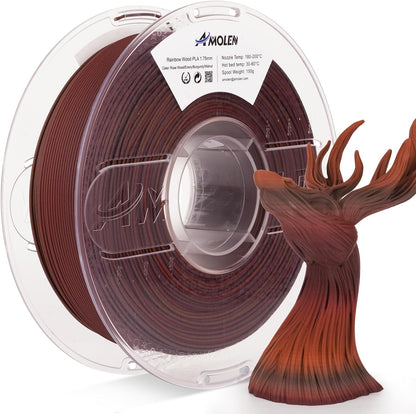 AMOLEN Wood Fill PLA filament 1.75mm 1KG spool product image showing packaging and label detail