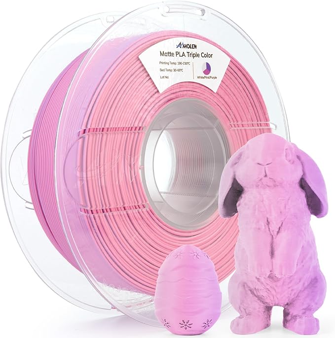 Amolen Matte Triple Color PLA — three distinct color transitions on a single strand