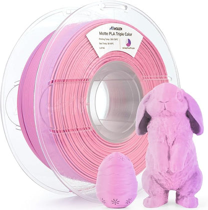 Amolen Matte Triple Color PLA — three distinct color transitions on a single strand