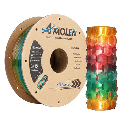 Amolen Crystal PLA filament – Blue White colorway showing dual-tone transparency
