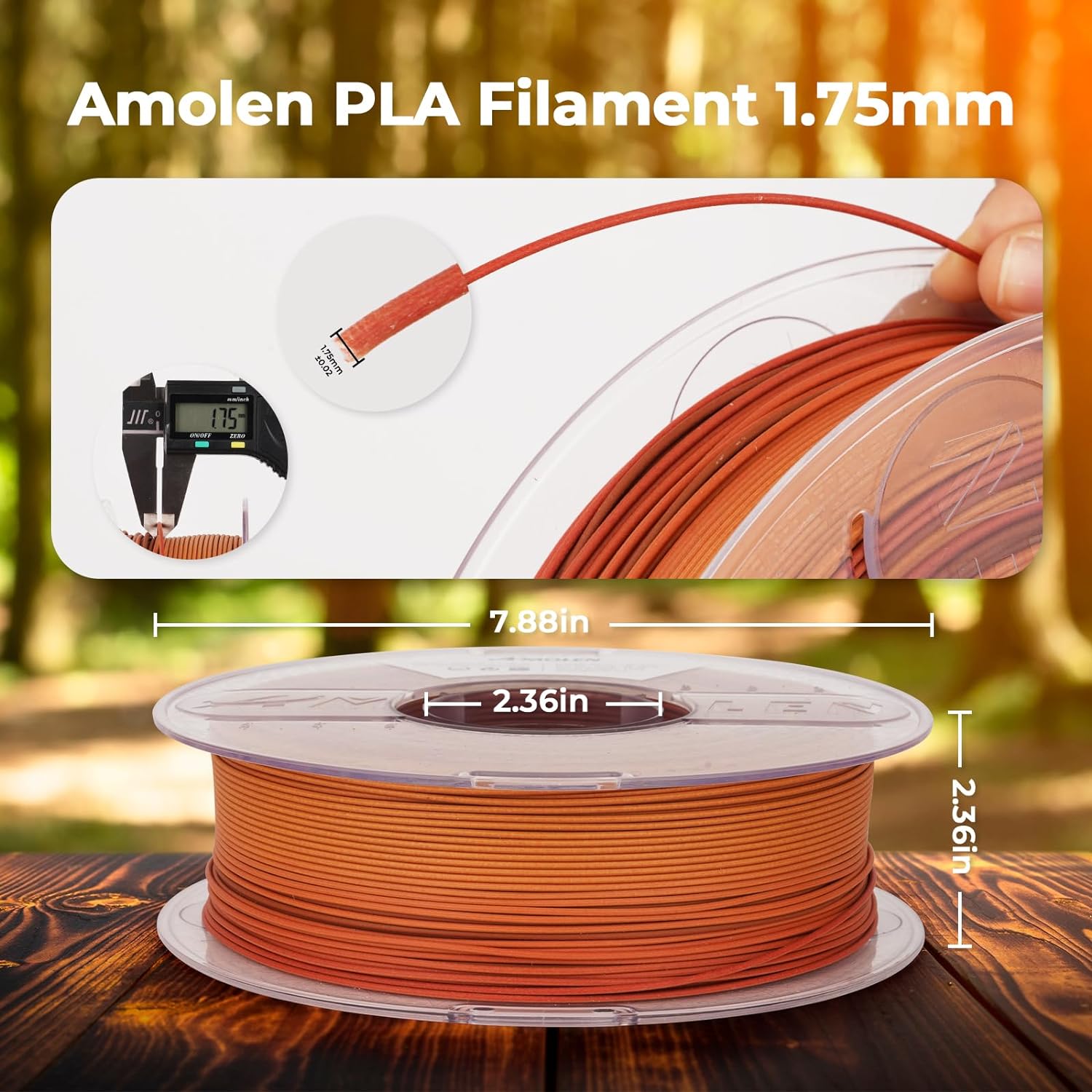 AMOLEN Wood Fill PLA filament 1.75mm printed sample with authentic wood grain and matte finish