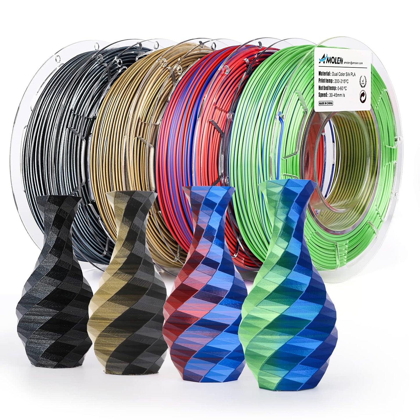 Silk dual color PLA variety pack — all five configurations product display